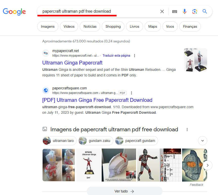 Pesquisando no Google sobre papercrafts do Ultraman